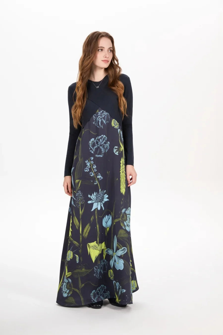 elegance slip satin dress + knitting cross top +mockneck woman clothing set adjustable maxi floor length