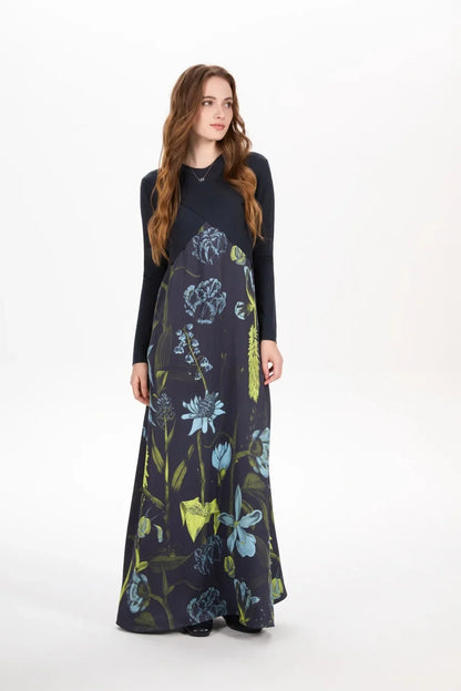 elegance slip satin dress + knitting cross top +mockneck woman clothing set adjustable maxi floor length