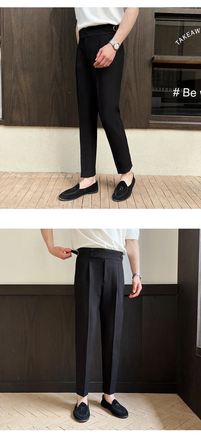 Men's Naples High-waisted Trousers, Casual Trousers Slim Small Foot Cropped Trousers.2024 Solid Color Formal Trousers.29-38