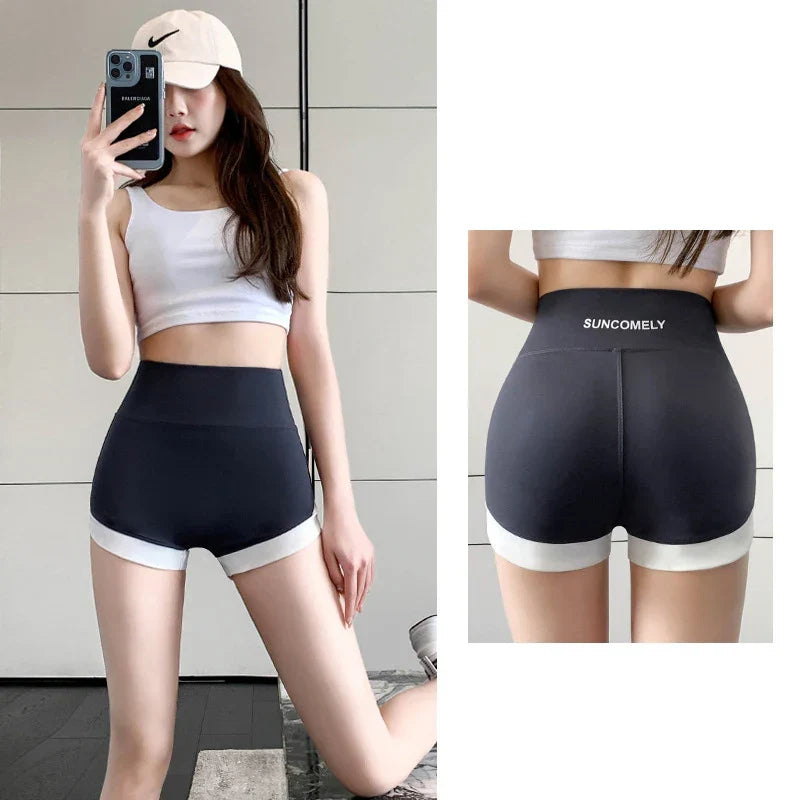 Summer wearing thin contrasting shorts leggings high waisted Barbie safety pants three point no awkward line shark pants for