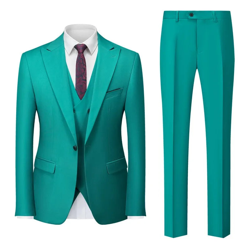 Men Suits Turn Down Collar Blazer Male Double-breasted Vest Straight-leg Pant Man Solid Business Wedding 3-piece Set