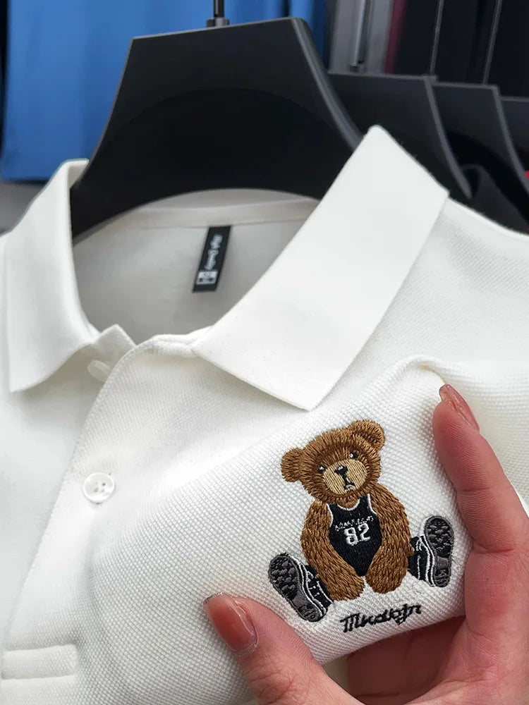100% Cotton Luxury Quality Men's Polo Shirt Autumn Bear Exquisite Embroidery Long Sleeve T-shirt Trend Fashion Golf Menswear Top