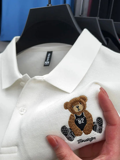 100% Cotton Luxury Quality Men's Polo Shirt Autumn Bear Exquisite Embroidery Long Sleeve T-shirt Trend Fashion Golf Menswear Top