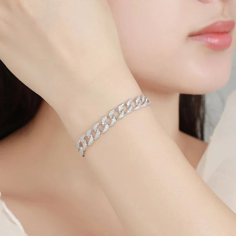 Full 1.2mm D Color Moissanite Cuban Link Bracelet For Men Women Unisex S925 Silver Pass Diamond Test 8mm Wrist Bracelets
