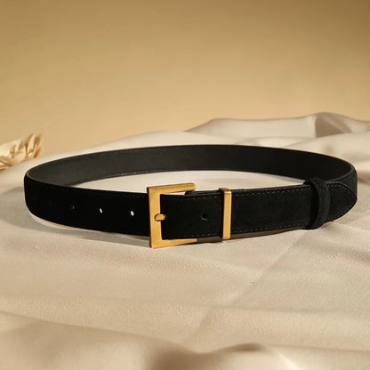 New Luxury Double Genuine Leather Belt for Women Jeans Casual Dress Square Alloy Buckle Ladies Trendy Belts Fashion Waistband