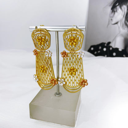 Jewelry Set For Women Tricolor Plating Luxury Design Necklace Earrings Bangle And Ring Full Set Jewelry Wedding Party Gift