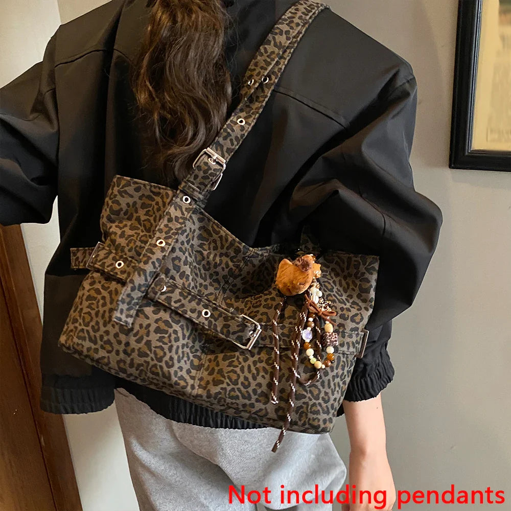 Casual Large-Capacity Leopard Print Women's Bag New Lightweight Versatile Shoulder Bag Relaxed Commuting Tote Bag