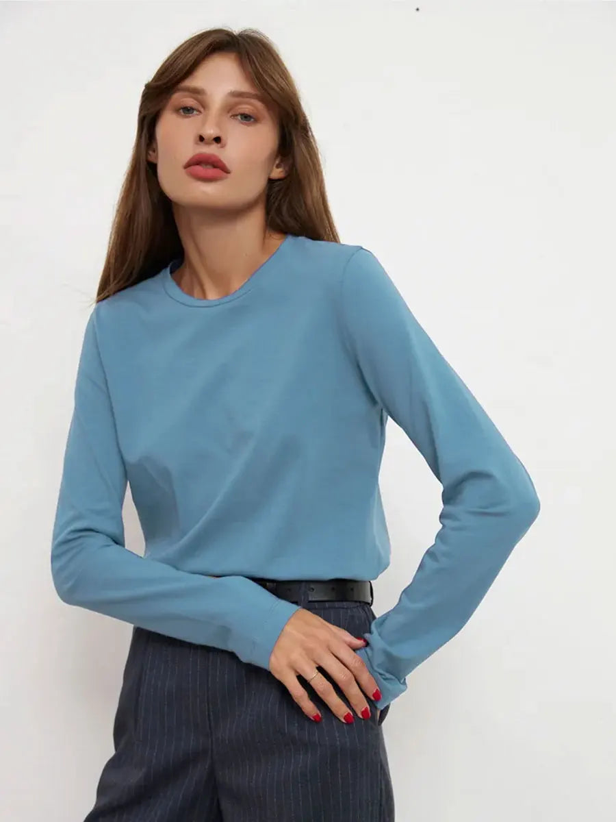 Women's Spring Autumn 100% Cotton T-shirt Bottoming Basic Solid Lady Long Sleeve Loose Tops Shirts Oversized T Shirt