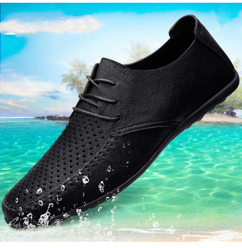 Summer Hollow Out Leather Shoes Men Luxury Italian Men Casual Handmade Moccasins Designer Breathable Boat Shoes