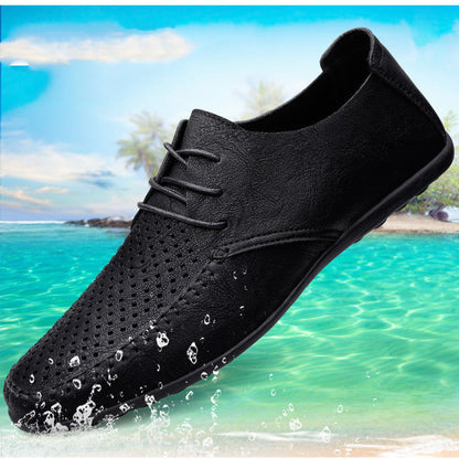 Summer Hollow Out Leather Shoes Men Luxury Italian Men Casual Handmade Moccasins Designer Breathable Boat Shoes