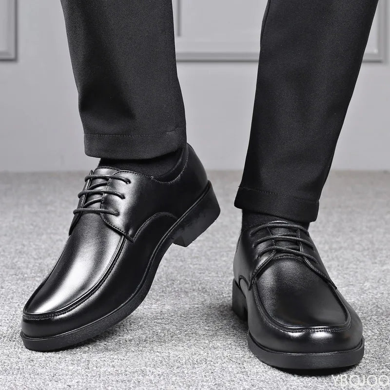 Autumn winter new business formal round toe men's shoes casual simple comfortable lace up height increasing men's shoes