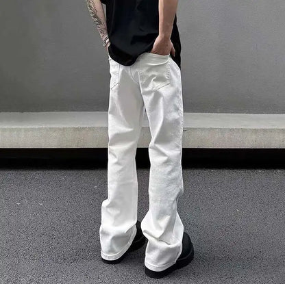 American Y2K Men's Jeans New Micro Flared Denim Pants Slim Fit Solid Color High Street Stylish Male Casual Trousers