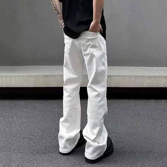 American Y2K Men's Jeans New Micro Flared Denim Pants Slim Fit Solid Color High Street Stylish Male Casual Trousers
