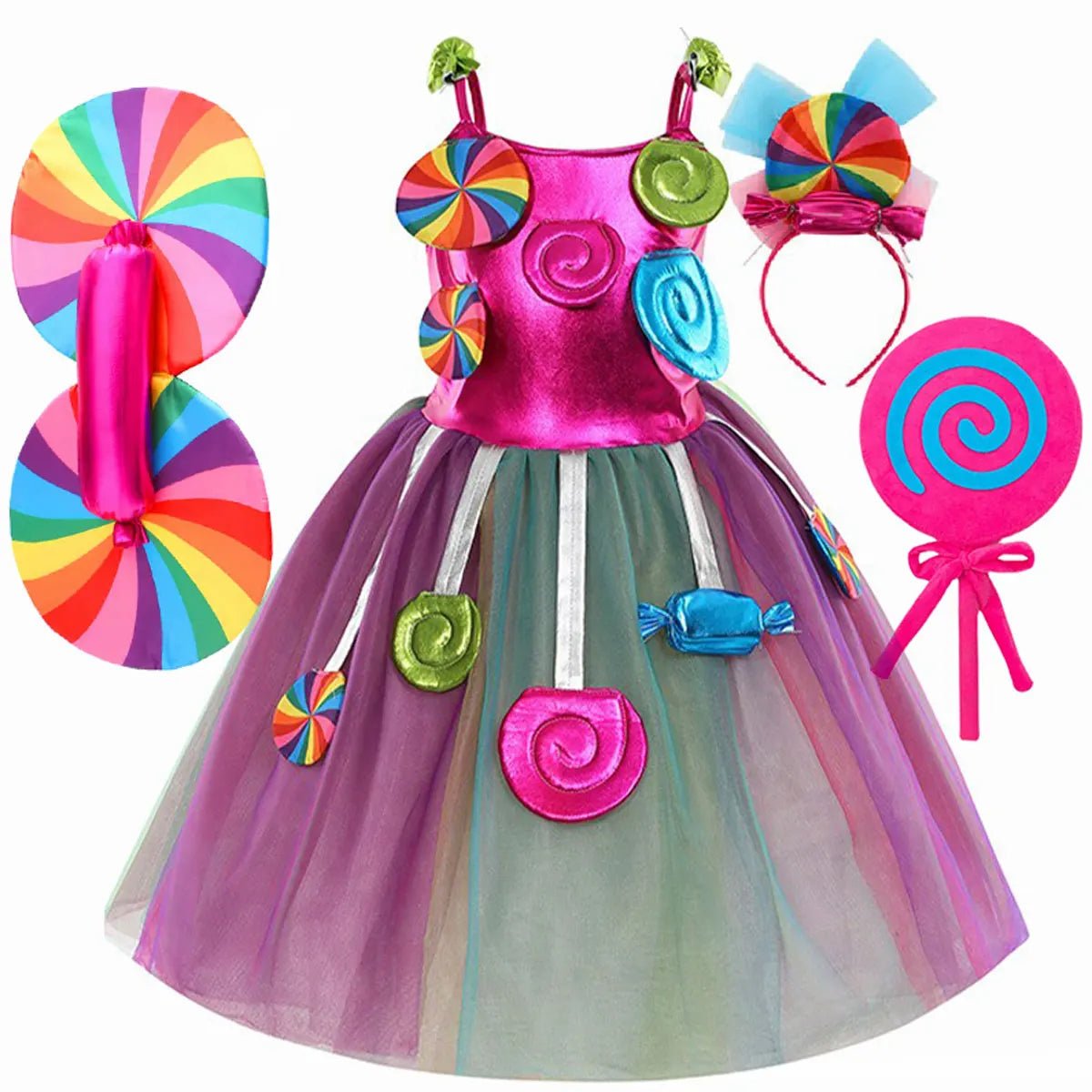 New Sweet Lollipop Candy Girl Dress Carnival Party Little Kids Birthday Costume Fancy Rainbow Tutu Children Wedding Clothes