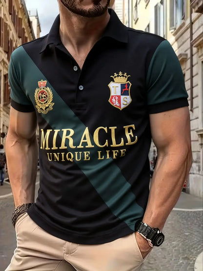Men's polo shirt MIRACLE embroidery stitching color contrast classic fashion original design polo collar pure cotton breathable