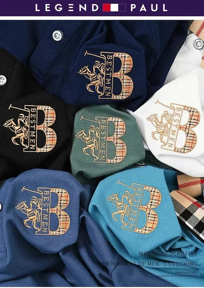 Luxury brand short sleeve men's polo shirt summer high-end fashion plaid embroidery lapel casual T-shirt breathable cotton top