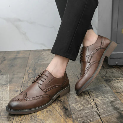 Men Lace Up Derby Shoes PU Solid Color Round Toe Business Casual Fashion Formal Shoes