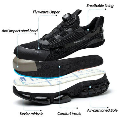Men Rotating Button Work Sneakers Steel Toe Shoes Safety Boots Puncture-Proof Tactical Boots Indestructible Fashion Protective