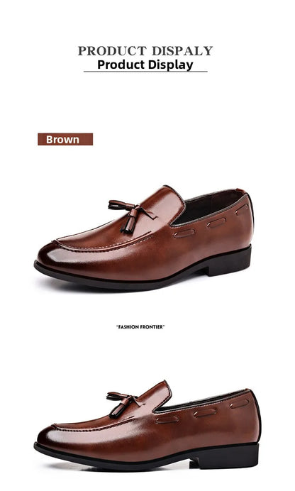 Summer New Large Size Men's Leather Shoes Business Formal Casual Wedding Knot Shoes round Toe Flat Heel Rubber Outsole