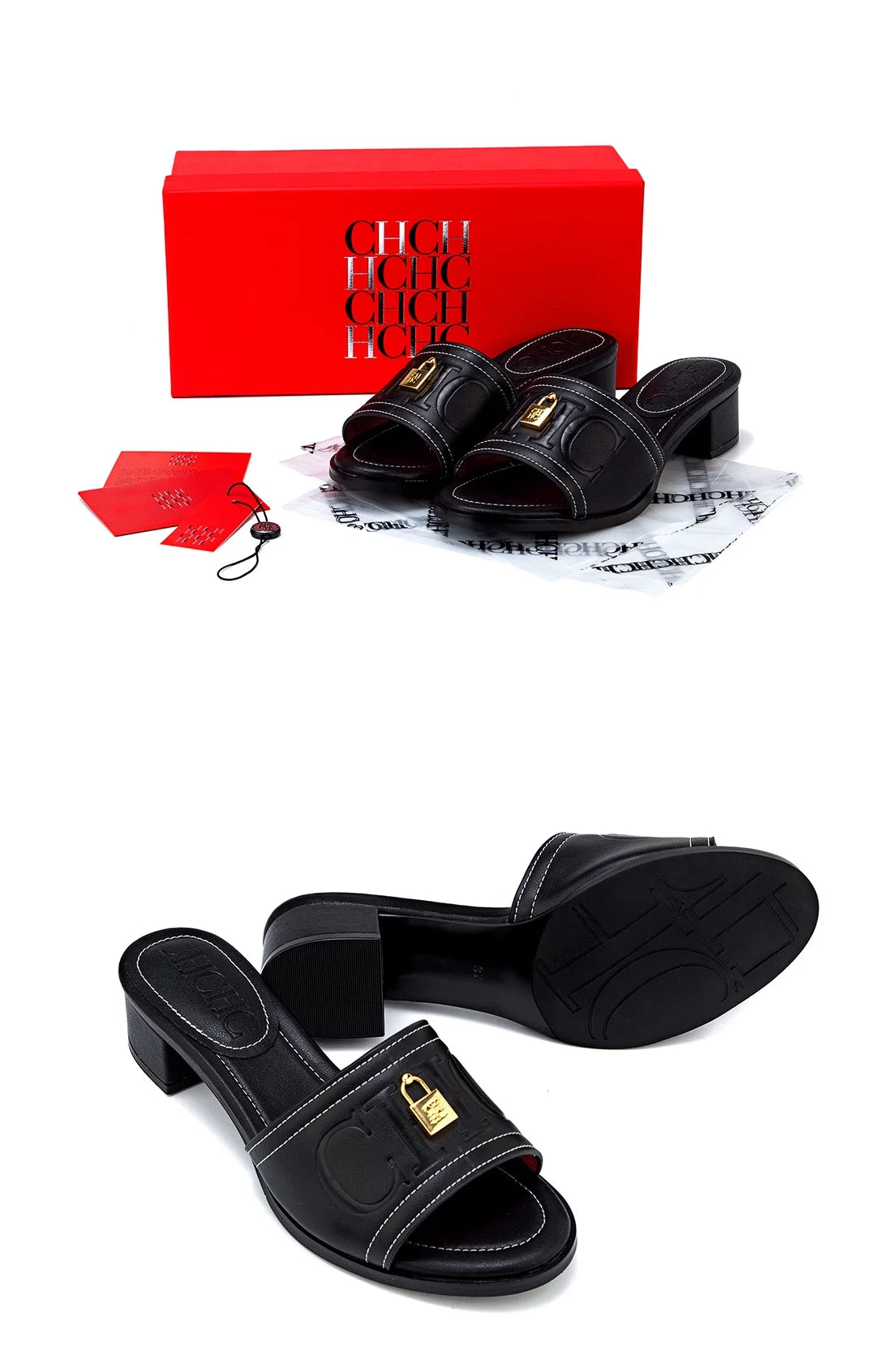 Fashion Monogram Print Elegant Design Women's Low Heeled Slippers Solid Color High Quality Metal Lock Simple Single Shoes