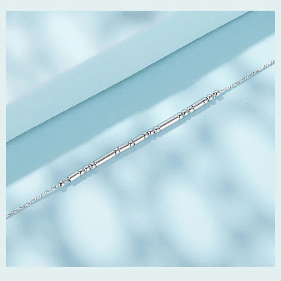 BAMOER 925 Sterling Silver ‘I Love You’ Morse Code Bracelet Vintage Beads Wrist Chain for Women Girls Lightweight Love Gift