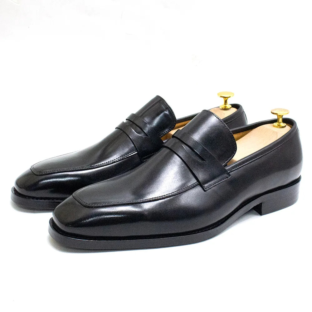 Men's Genuine Leather Penny Loafers Italian Design Luxury Classic Wedding Formal Office Business Dress Shoes