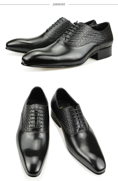 High Grade Black Leather Shoe Formal Office Oxfords Elegant Wedding Position Braid Leather Business Lace Up Men Shoes  Handmade