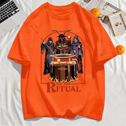 The Morning Ritual Prints Men T-Shirt Summer Breathable Cotton Loose T Shirts All-Match O-Neck Soft Unisex Top