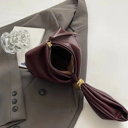 Mini Bolsas de Ombro de Couro PU com Design em Forma de Bolinho, para Mulheres, Modernas, com Nó, Retrô, de Pulso, Bolsas de Mão e Carteiras