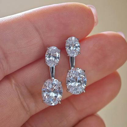 6cttw Oval Cut Moissanite Diamond Stud Earring with Certificate S925 Silver 2-wearing Detachable Earcuff Drop Earring for Women
