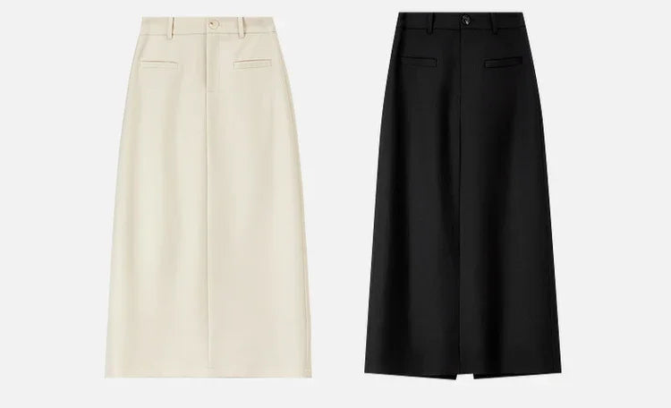 Retro Straight Tube Midi Skirt For Women Spring 2026 Preppy Style High Waist Slimming Split Mid Length Skirt 151Q59211