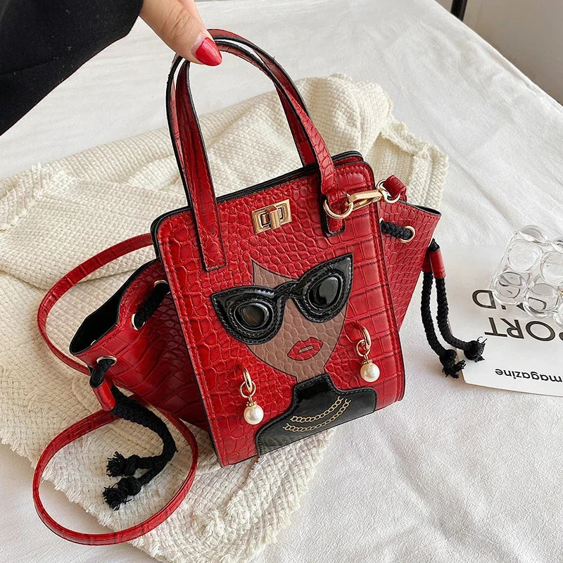 Cartoon Girl Handbag High Quality PU Leather Shoulder Bag for Women Pearl Crossbody Bag Designer Messenger Bag Female Satchel