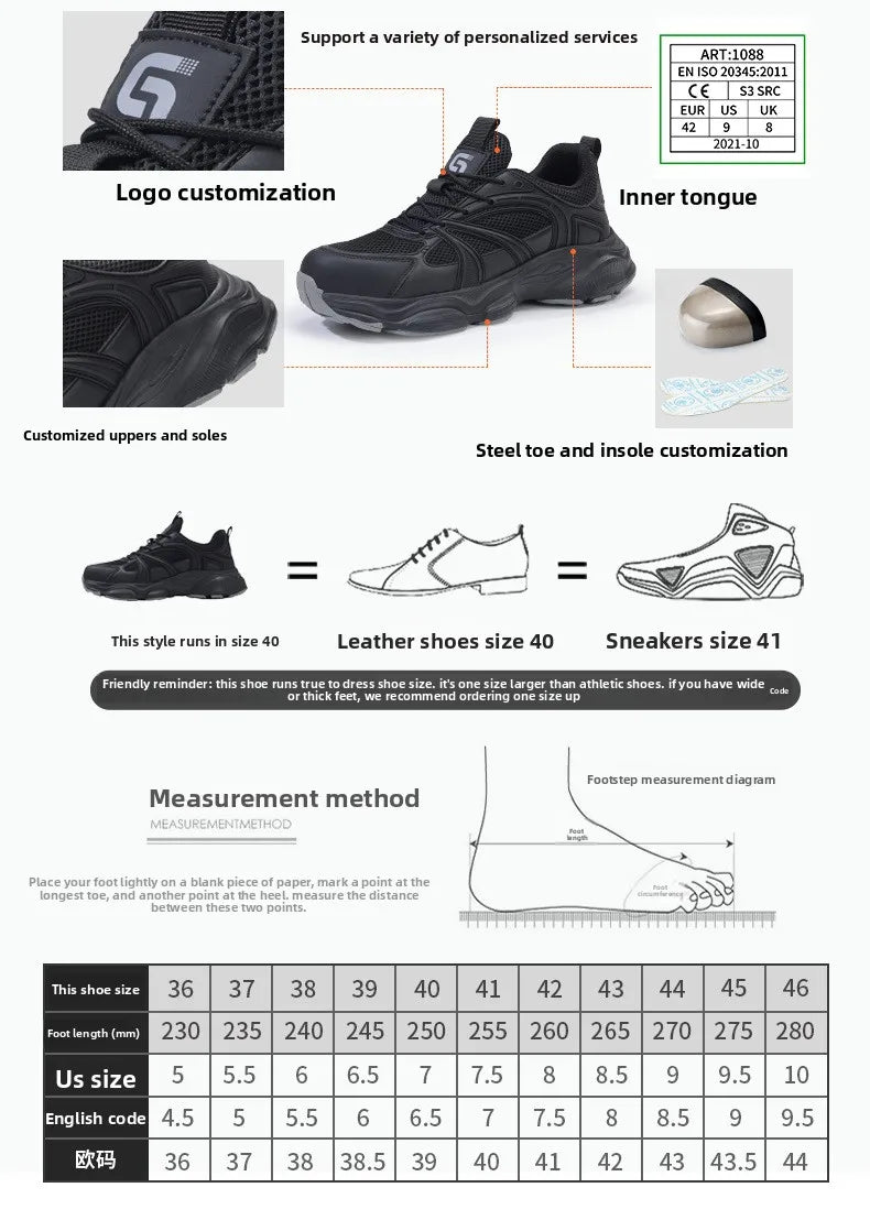 Safety Shoes Men Shoes Breathable Anti Smashing Puncture Comfortable Men's Safety Tennis Steel Toe Cap Puncture