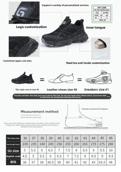 Safety Shoes Men Shoes Breathable Anti Smashing Puncture Comfortable Men's Safety Tennis Steel Toe Cap Puncture