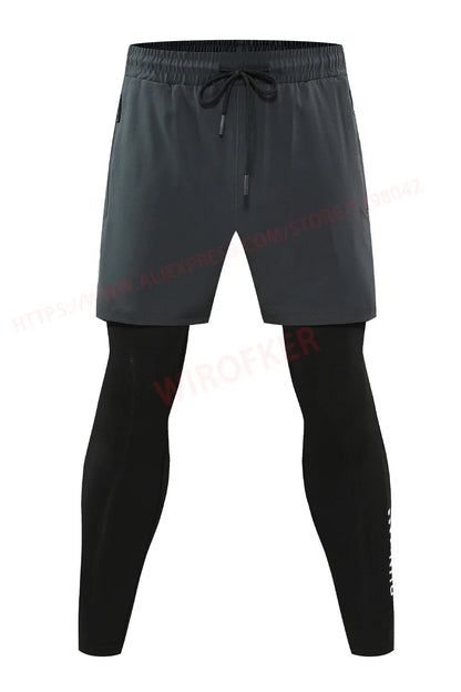 Men Run Trouser 2 In 1 Double Layer Pant Tight Training Basketball Legging Print Fitness Sweatpant With Pockets Running Trousers