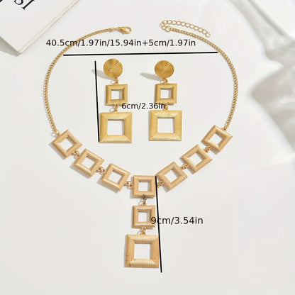 Lxalry 14K Gold Geometric Set, Electroplated Necklace & Earrings, Hypoallergenic 316L, Gift For Everyday Chic To Evening Glamour