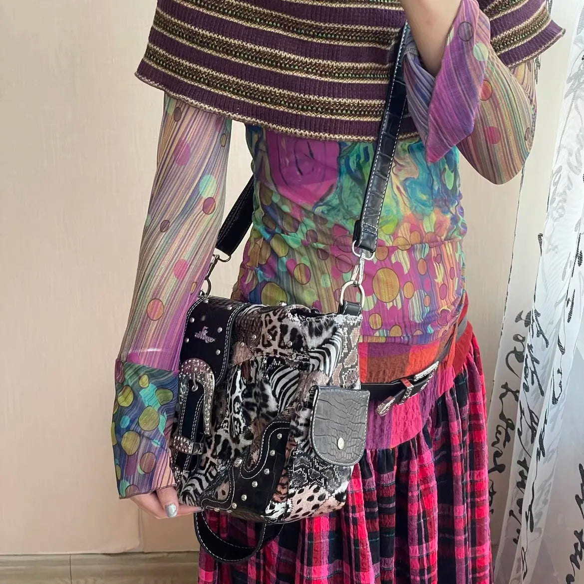 Women Handbag Stitching Leopard Top-handle Shoulder Bag PU Dumpling Pack Multi-pockets Shoulder Bags Phone Money Pack