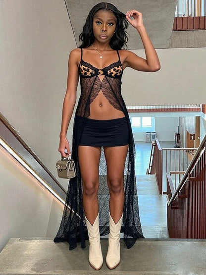 Backless Sexy Women Camisole Leopard Mesh Patchwork Ruffles Sexy Club Party Midnight Hot Girls Wild Coquette Maxi Top