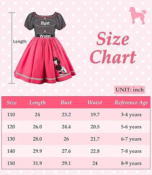 Girls Party Dresses Summer Dress Poodle Print Polka Dot Vintage Dress With Scarf Outfit Girls Casual Summer Dresses Birthday