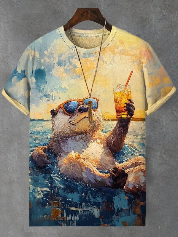 Men's Animal Funny Cat Printed T Shirt Short Sleeve Tees Tops 3D Print O-Neck Shirts Party Summer Casual Men's Clothing Apparel