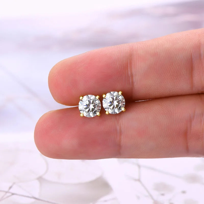 Sparkling 1CT 6.5mm Moissanite Earrings Screw Back for Women Men S925 Sterling Silver Diamond 4-Prong Earring Fine Jewelry