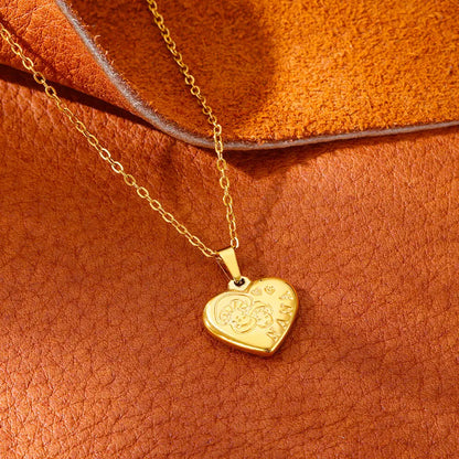 Stainless Steel Love Heart Pendant Necklace For Women Fashion Gold Color Flower Necklace Couple Aesthetic Jewelry Accessories