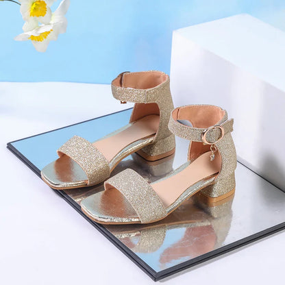 Fashion Children's Summer Sandals Sequins Simple Girls Causal Princess Low-heel Dress Shoes Wedding Party Kids High-top Sandals