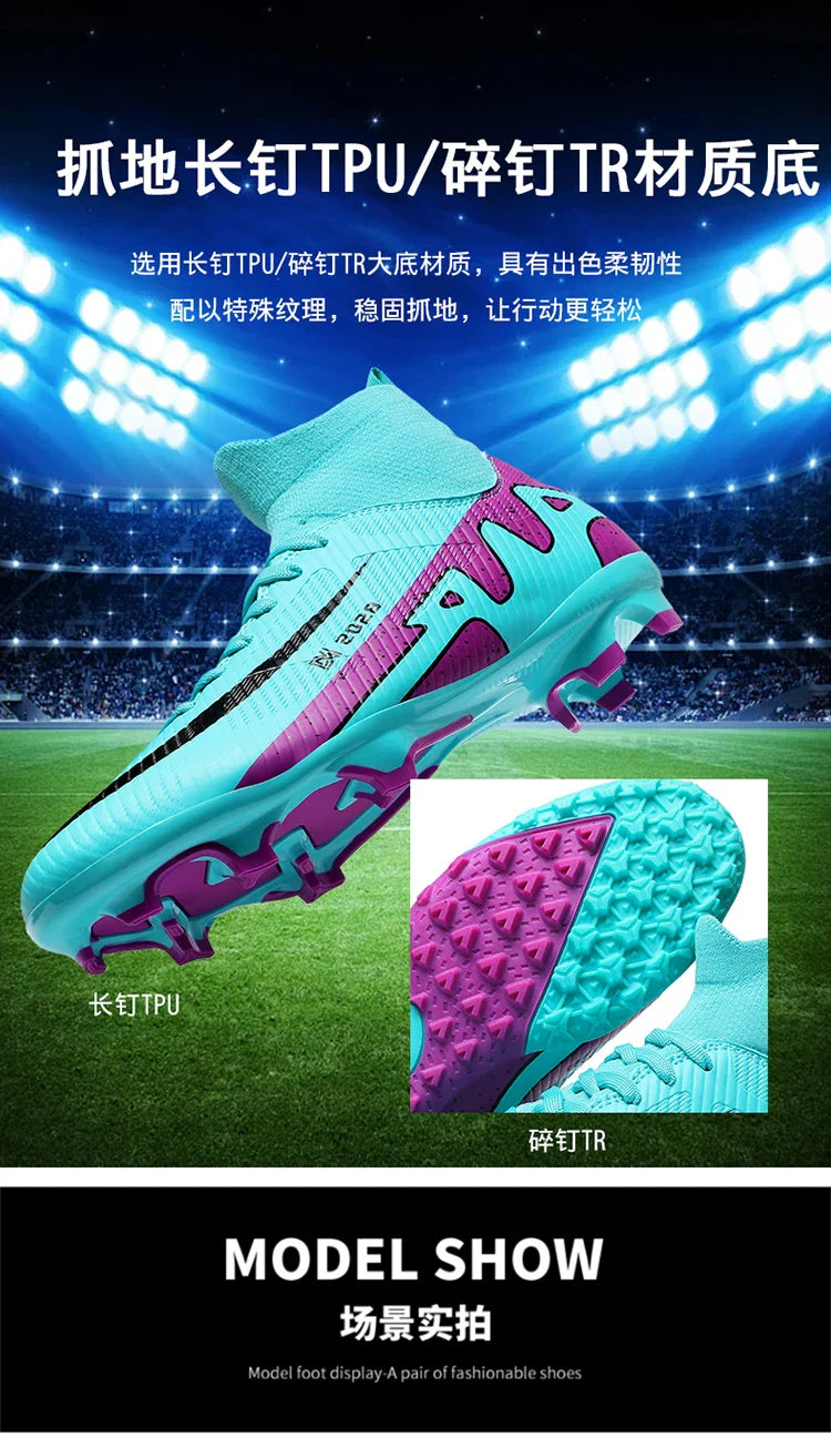 Fashion Pink Soccer Shoes Men's  Professional Lightweight Sock Football Boots Outdoor Non-slip Original Football Cleats Sneakers