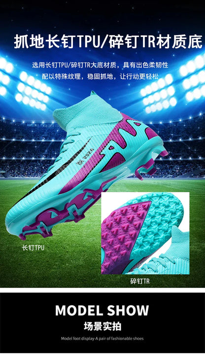 Fashion Pink Soccer Shoes Men's  Professional Lightweight Sock Football Boots Outdoor Non-slip Original Football Cleats Sneakers