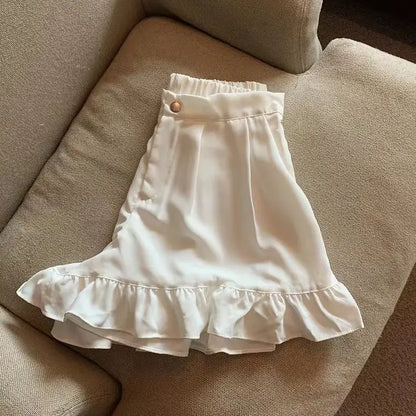 Shorts Women A-line Loose Ruched Ruffles Elastic High Waist Solid Body Building Summer Loose Ins Chic All-match Plus Size 5XL