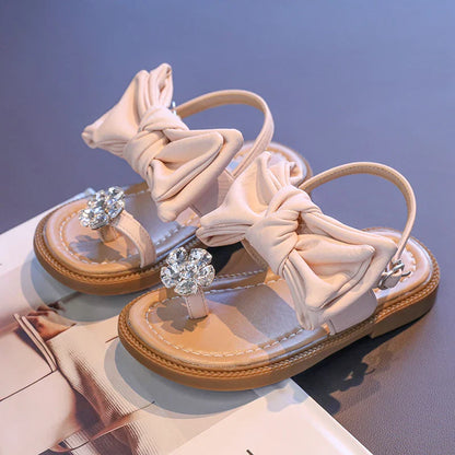 Sparkly Rhinestone Flip Flop for Girls Back Strape Children Slingbacks Shoes Nice Wedding Party Shoes with Large Bow-knot I05302
