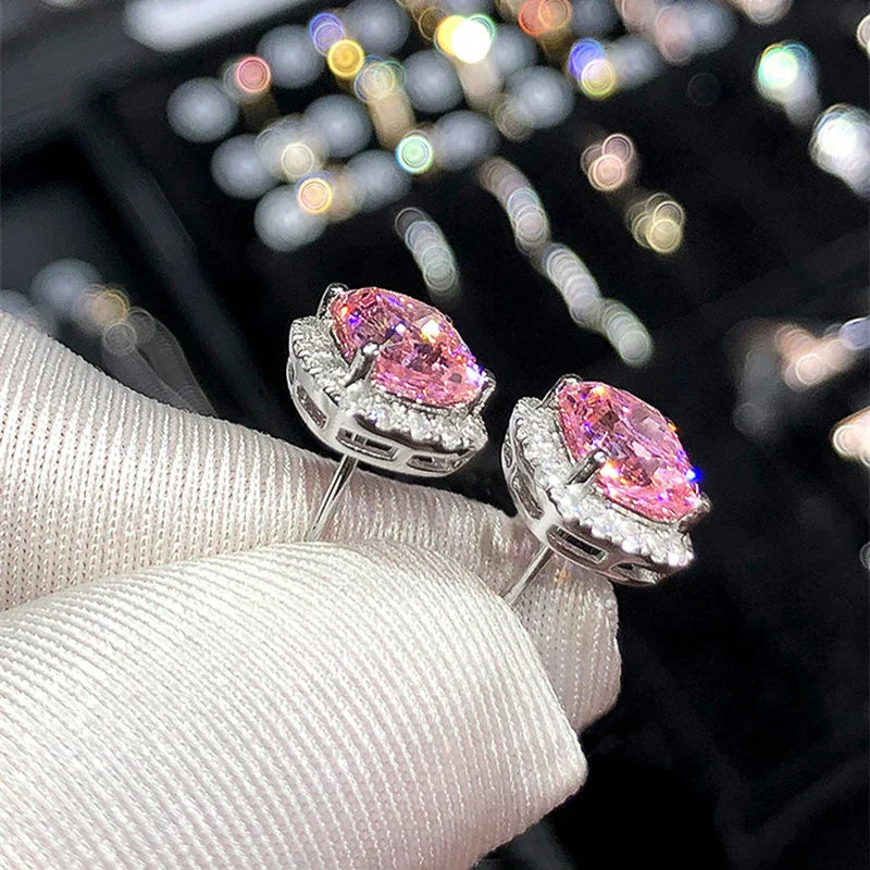 Ne'w Bright White/Yellow/Pink CZ Stud Earrings for Women Fashion Contracted Jewelry High Quality Wedding Engagement