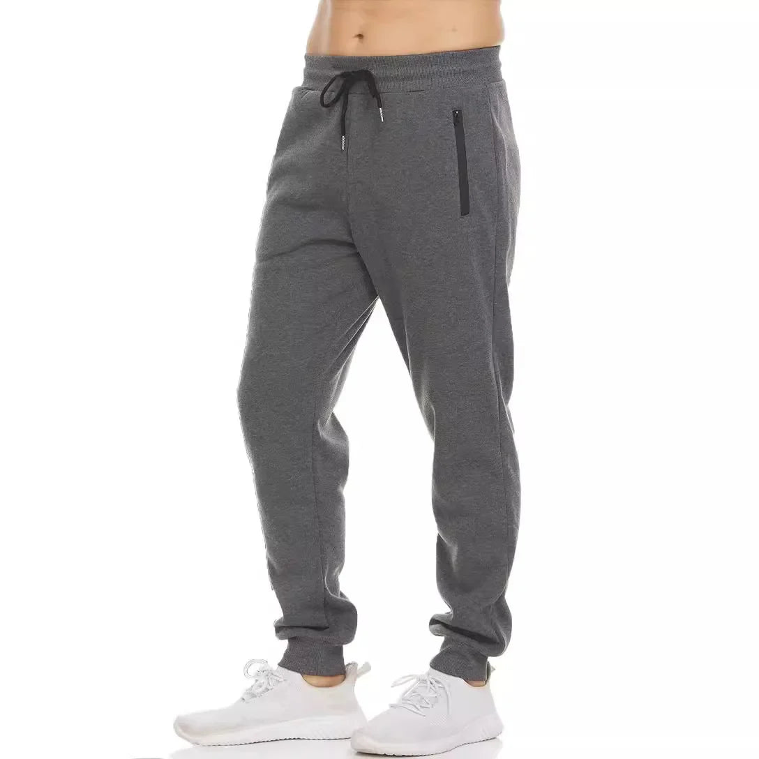 New Sweatpants Side Zipper Pockets Men Joggers Track Pants Elastic Waist Sport Casual Trousers Baggy Fitness Gym Clothing