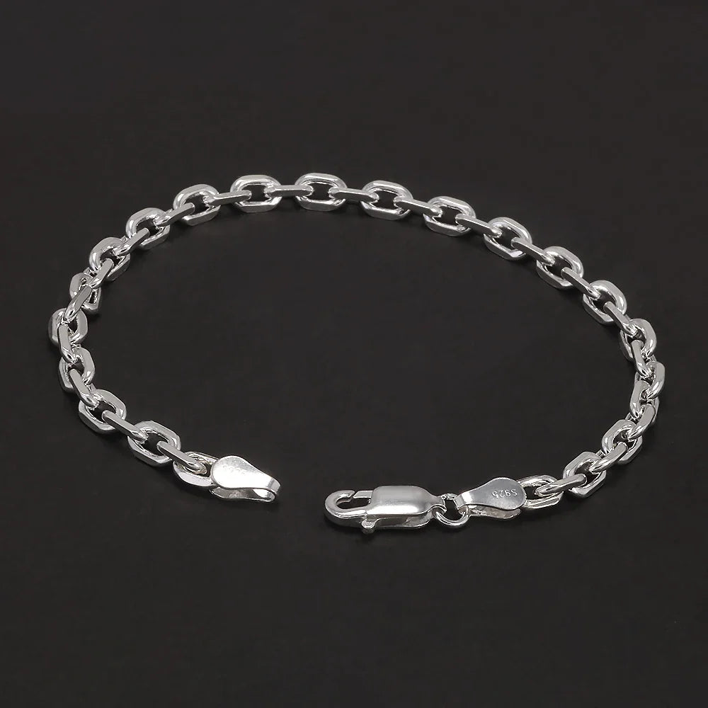 4mm 925 Sterling Silver Diamond-Cut Paperclip Chain Bracelet for Men Cable Link Chain Simple Hiphop Fashion Party Jewelry